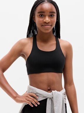 Athleta Girl Cloud Racerback Bra 10/12 Black Workout Athletic Comfort